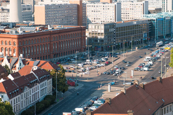 City aerial , urban traffic concept - cars on crossroad in Berlin center