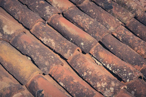 Old Roof Tiles Closeup Vintage Ceramic Roofing — Stock Photo, Image