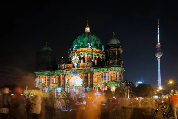 Βερολίνο Γερμανία Οκτώβριος 2018 Φωτισμένο Ορόσημο Καθεδρικός Ναός Βερολίνου Berliner — Φωτογραφία Αρχείου