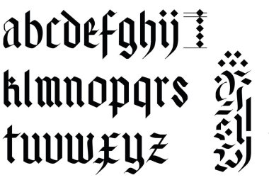 Gotik Font alfabe-eski el yazısı ABC vektör harfler