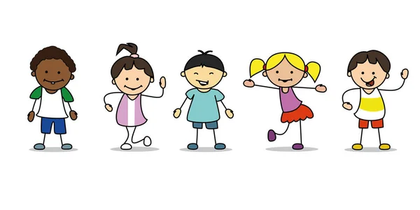Enfants heureux illustration jouer et danser enfants, vecteur - — Image vectorielle