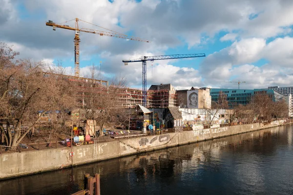 Berlin Germany January 2019 Construction Site River Spree Mediaspree Ostbahnhof — Stock Photo, Image