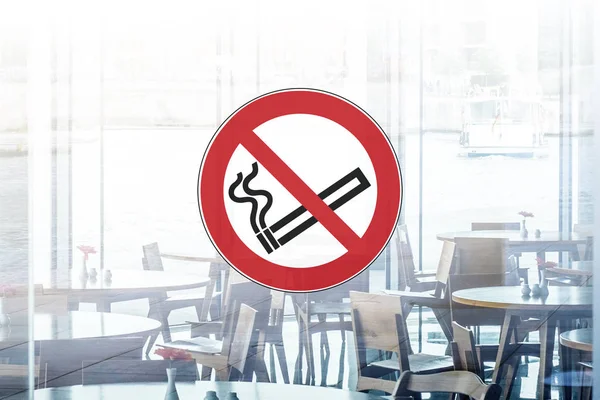 Enseigne Non Fumeur Sur Fenêtre Restaurant Café — Photo