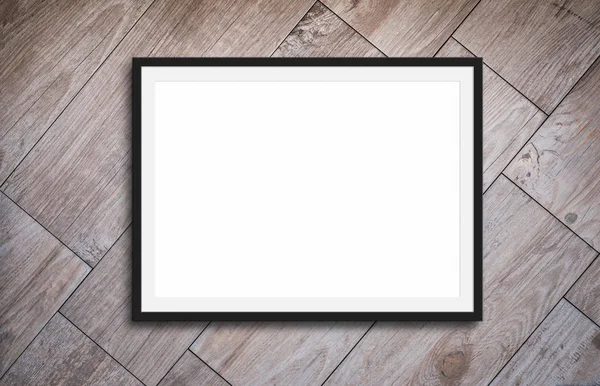 Preto Frame Mockup Para Imagem Texto Fundo Madeira — Fotografia de Stock