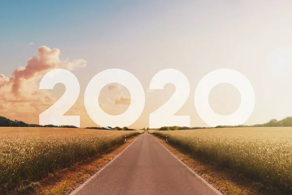 Leere Geradlinige Straße Richtung Neujahr 2020 Frohes Neues Jahr — Stockfoto