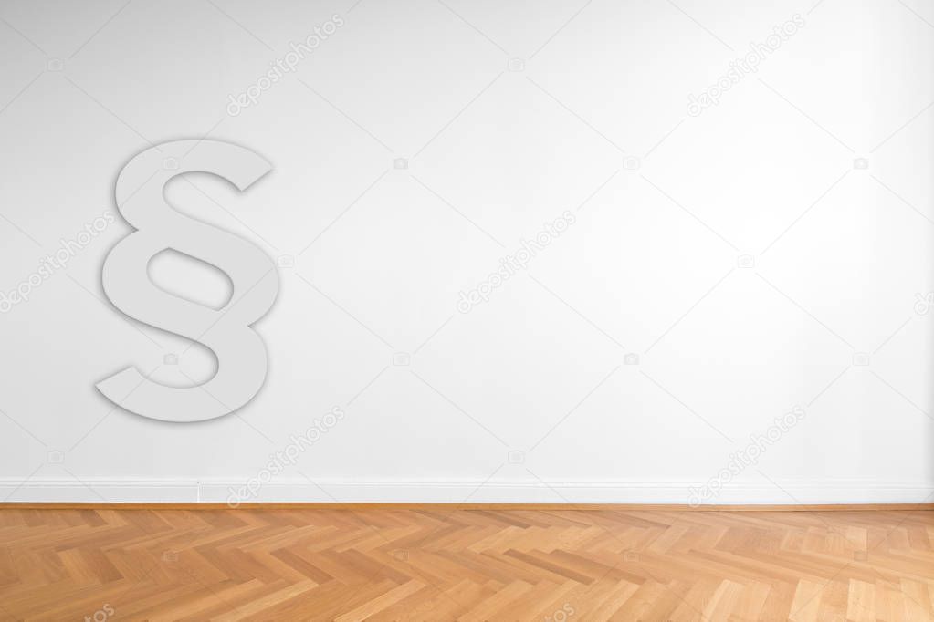 paragraph symbol in front of ehite wall background - law concept 