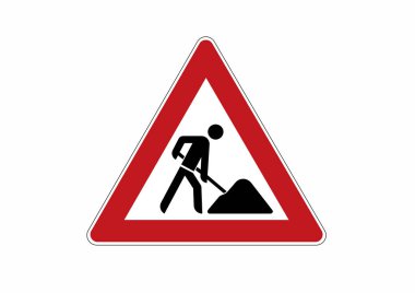 İnşaat alanı tabelası - dikkat, inşaat işçileri trafik işareti
