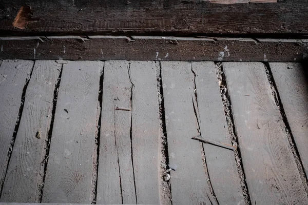 Old wooden floor beam and plank construction in attic loft - — Stock Photo, Image