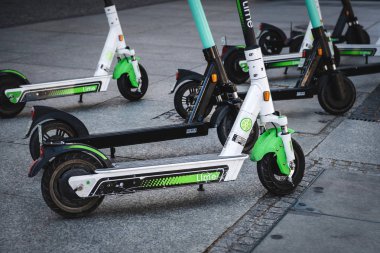 Electric scooter , escooter or e-scooter of the ride sharing com clipart