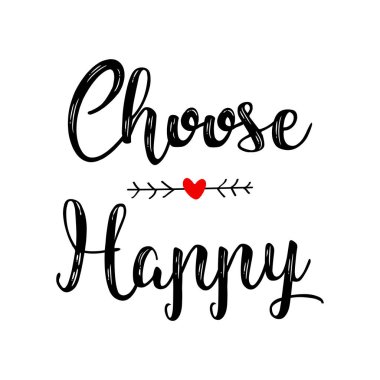 Oklar ve kırmızı kalp ile mutlu metin yazdırma vektörde seçin. Duvar baskı ve kart yazdırma. Çerçeve çalışma. El yazma mektuplar.