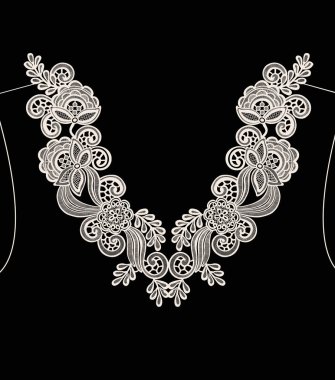 Boyun nakış tasarım, dantel yazdırma vektör siyah arka plan üzerine 