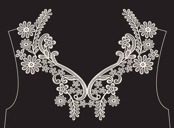 Neck Embroidery Design Lace Print Vector Black Background — Stock Vector