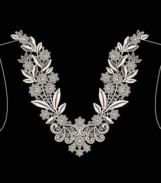 Neck Embroidery Design Lace Print Vector Black Background — Stock Vector