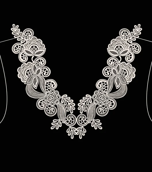 Neck Embroidery Design Lace Print Vector Black Background — Stock Vector