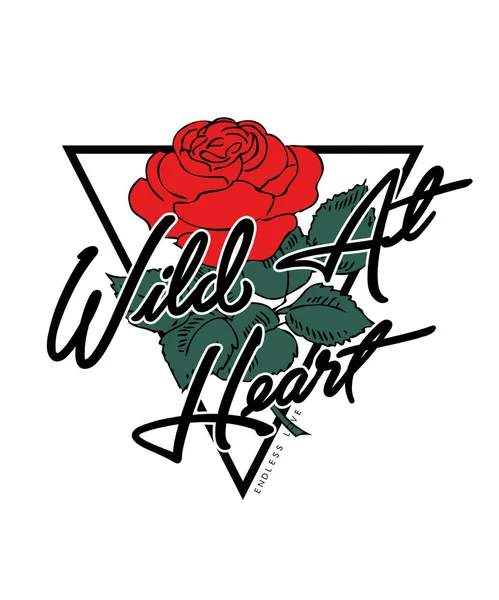 Wild Hart Tekst Met Roze Bloem Fashion Print Voor Een — Stockvector