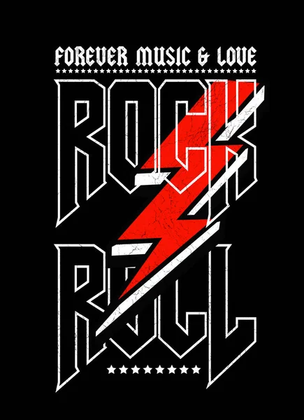 Rock Roll Vektor Nyomtat Rock Szöveget Fekete Fehér Színben — Stock Vector