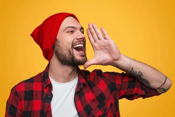 Cheerful hipster telling news — Stock Photo, Image