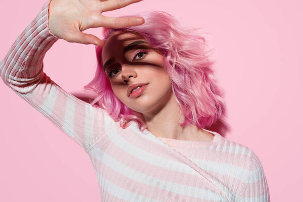 Modern colorful model with pink hair