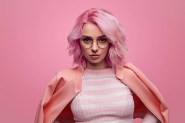 Sensual hipster woman with pink hair