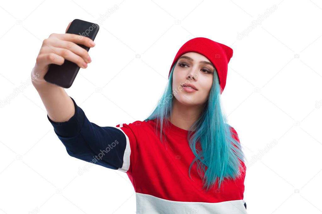 Stylish lady taking selfie