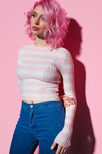 Stylish female with pink hair