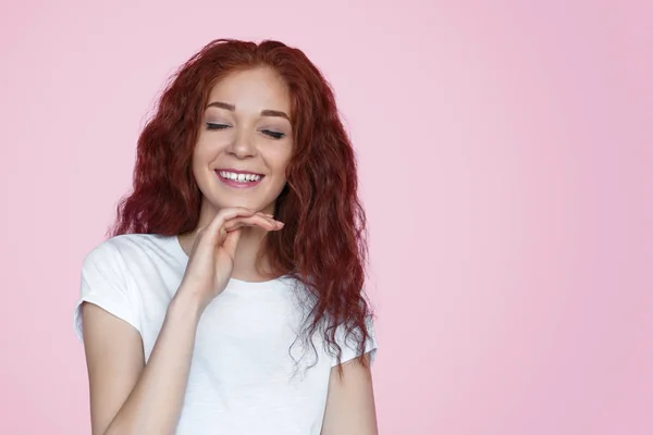 Dreaming redhead woman with makeup — Stock Photo, Image