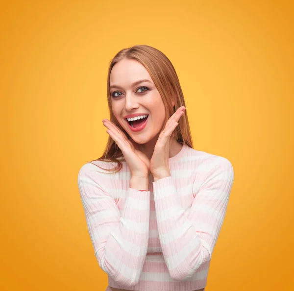 Charming content woman smiling at camera — Stock Photo, Image