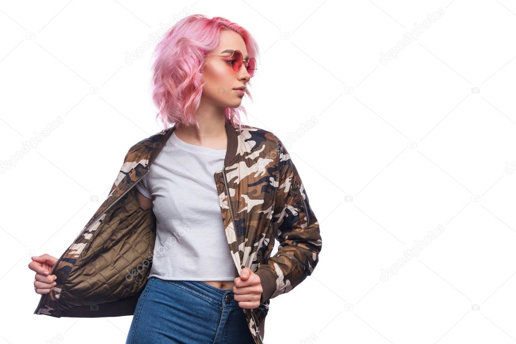 Modern millennial model with pink hairstyle