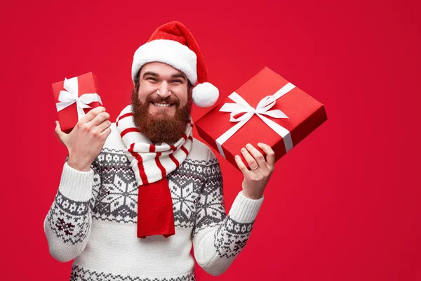 Presente de Natal do moderno olhar hipster santa — Fotografia de Stock