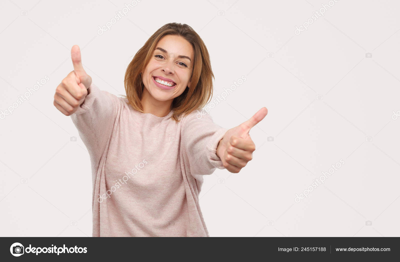 Content Girl Showing Thumbs Up Stock Photo C Kegfire 245157188