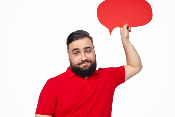 Bearded ethnic guy with speech bubble — Stock Photo, Image