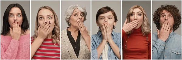 Diverses personnes couvrant la bouche en état de choc — Photo