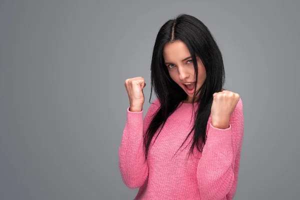 Attractive female celebrating victory — Stock Photo, Image