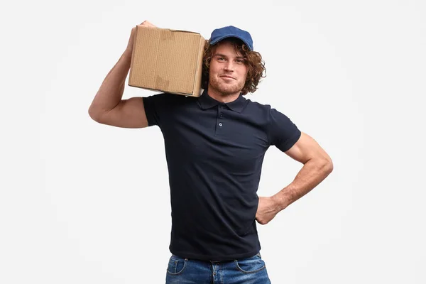 Confident courier of moving service