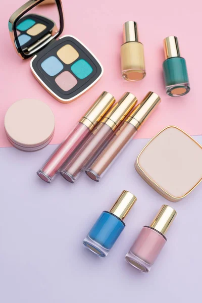 Conjunto de suministros de maquillaje pastel — Foto de Stock