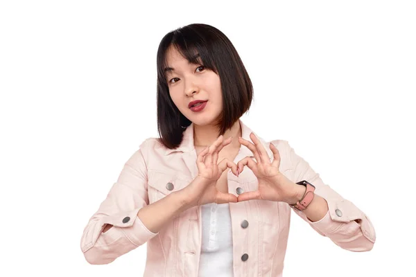 Asiatico donna making cuore gesto — Foto Stock