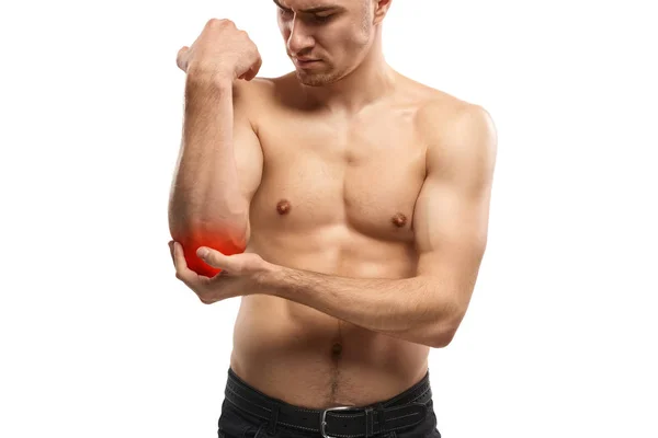 Καλλιέργεια άνθρωπος αγγίζοντας πόνο στον αγκώνα — Φωτογραφία Αρχείου