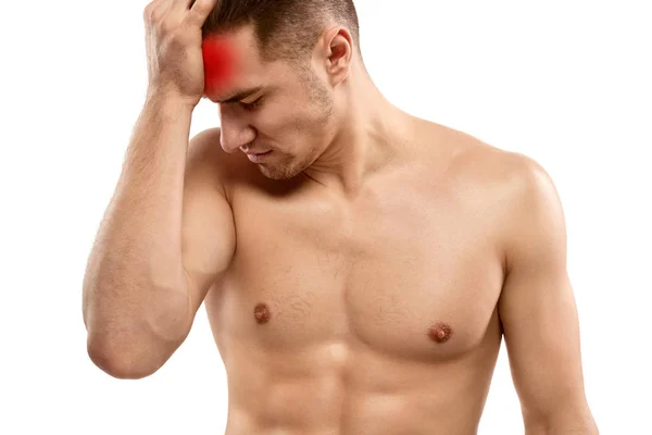 Shirtless estressado homem com dor de cabeça — Fotografia de Stock