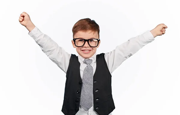 Nerdy schoolboy celebrating success — Stock Photo, Image