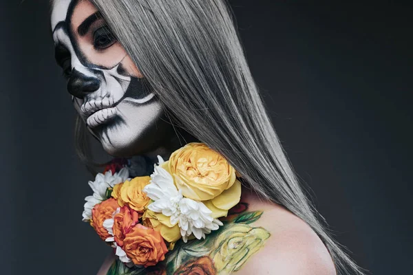 Pretty female with face and body art — Stock Photo, Image