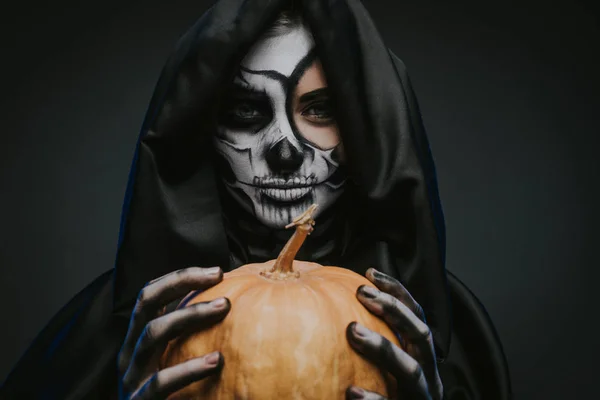 Mysterious death with pumpkin on Halloween Day — Stock Photo, Image