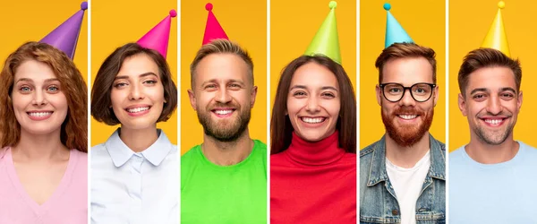 Homens e mulheres felizes comemorando aniversário — Fotografia de Stock