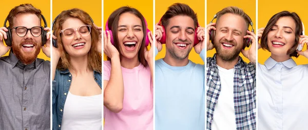 Jovens alegres ouvindo música — Fotografia de Stock