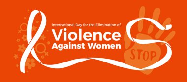 Kadınlara Karşı Şiddetin Önlenmesi İçin Uluslararası Gün - Turuncu arka plan vektör tasarımında beyaz kurdele sallanıyor