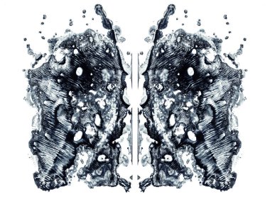 Rorschach test isolated on white illustration, random abstract blue background. Psycho diagnostic inkblot test. clipart