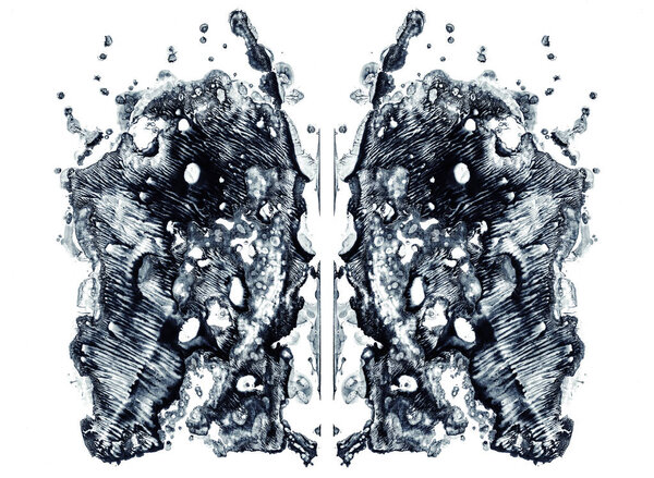 Тест Роршаха изолирован на белой иллюстрации, случайный абстрактный синий фон. Психодиагностический чернильный тест
.