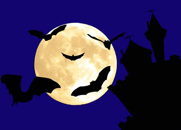 yarasalar, bir sürü uçar bir antik, sihirli Kalesi: dolunay arka planı