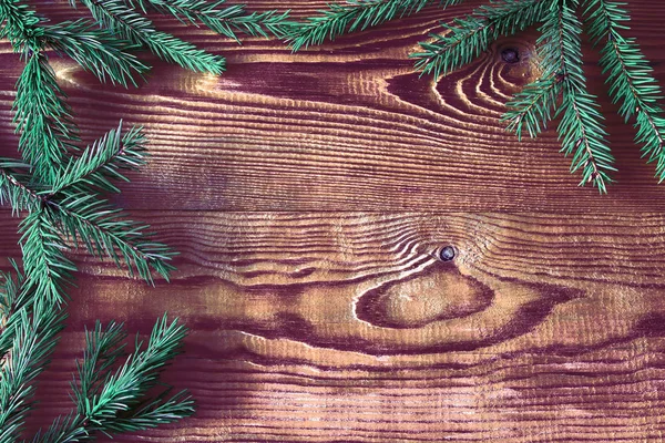 Neujahr Weihnachtskomposition Auf Holzbrettern Aus Zapfen Und Christbaumschmuck Taiga Geschichte — Stockfoto
