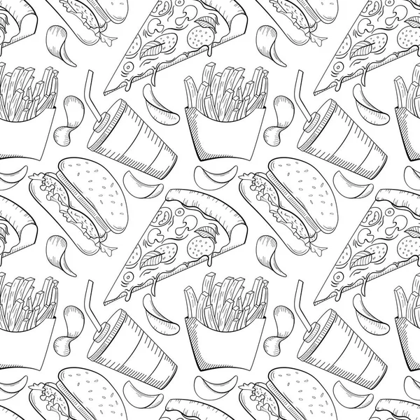 Mâna Desenat Fast Food Doodle Stil Fundal — Fotografie de stoc gratuită