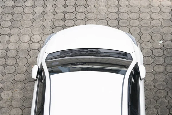 White Car Aerial View Parking Lane — Stock Photo, Image